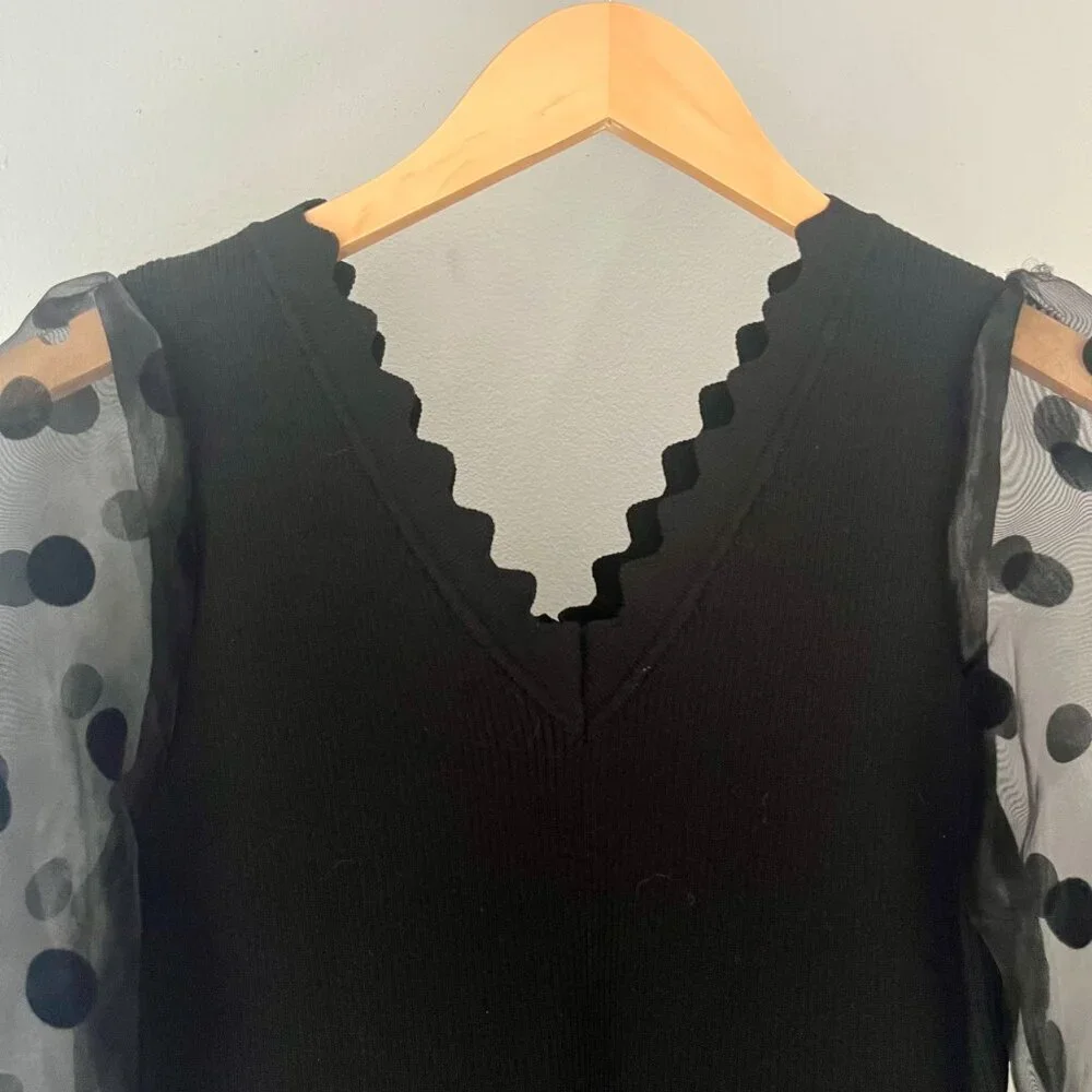 NEW Gracia Black Sheer Long Sleeve Sweater Top M - Picture 3 of 7